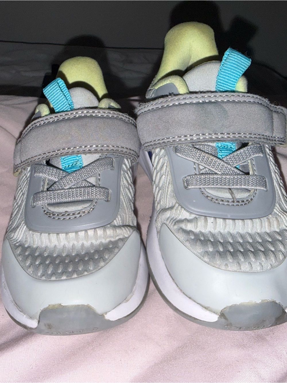 all in motion Gray Sneakers with Aqua Pull Tabs and Pale Yellow Lining